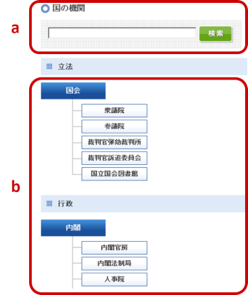 検索画面 国の機関